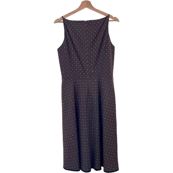 Helen Wang | 100% Silk Dress Polka Dot Brown Sz8 Lace Sleeveless - Picture 3 of 9